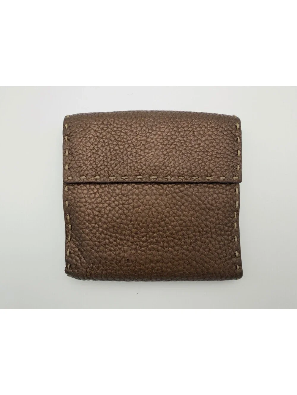 Authentic Fendi Selleria Small Bifold Wallet Hand-Stitched Roman Leather Brown